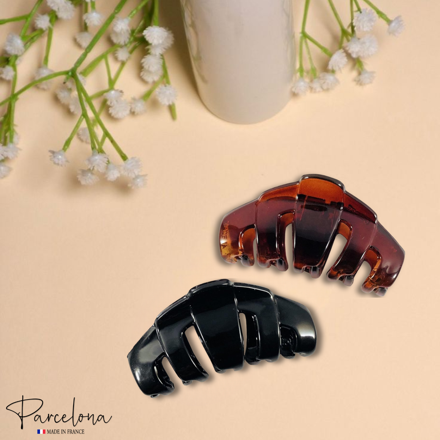 Parcelona French Tubular Small Tortoise Shell Black Jaw Hair Claw Clips