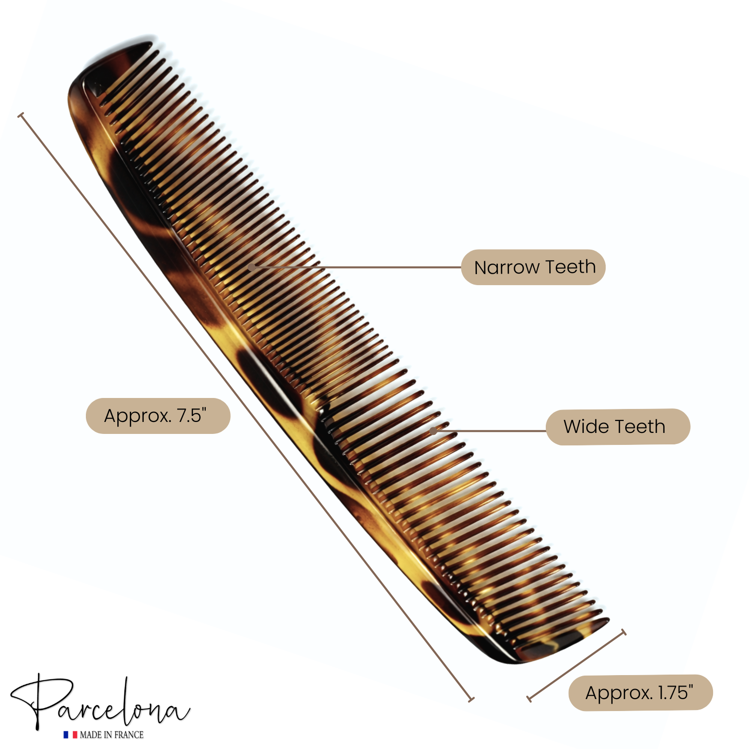 Parcelona Demeler French Giraffe Acetate Wide Tooth Detangling Styling Hair Comb Set 2pc