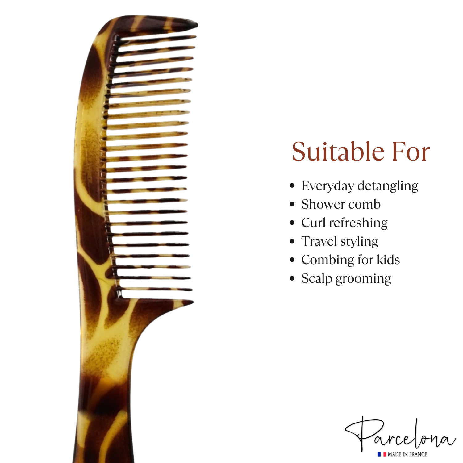 Parcelona Demeler French Giraffe Acetate Wide Tooth Detangling Styling Hair Comb Set 2pc