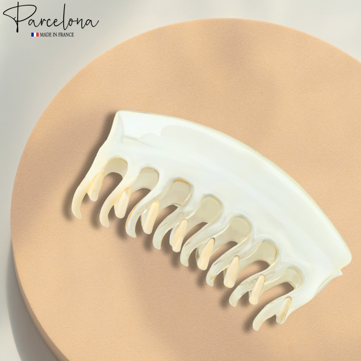 Parcelona French Arch Clear Beige Large 3 3/4" Cellulose Hair Claw for Women