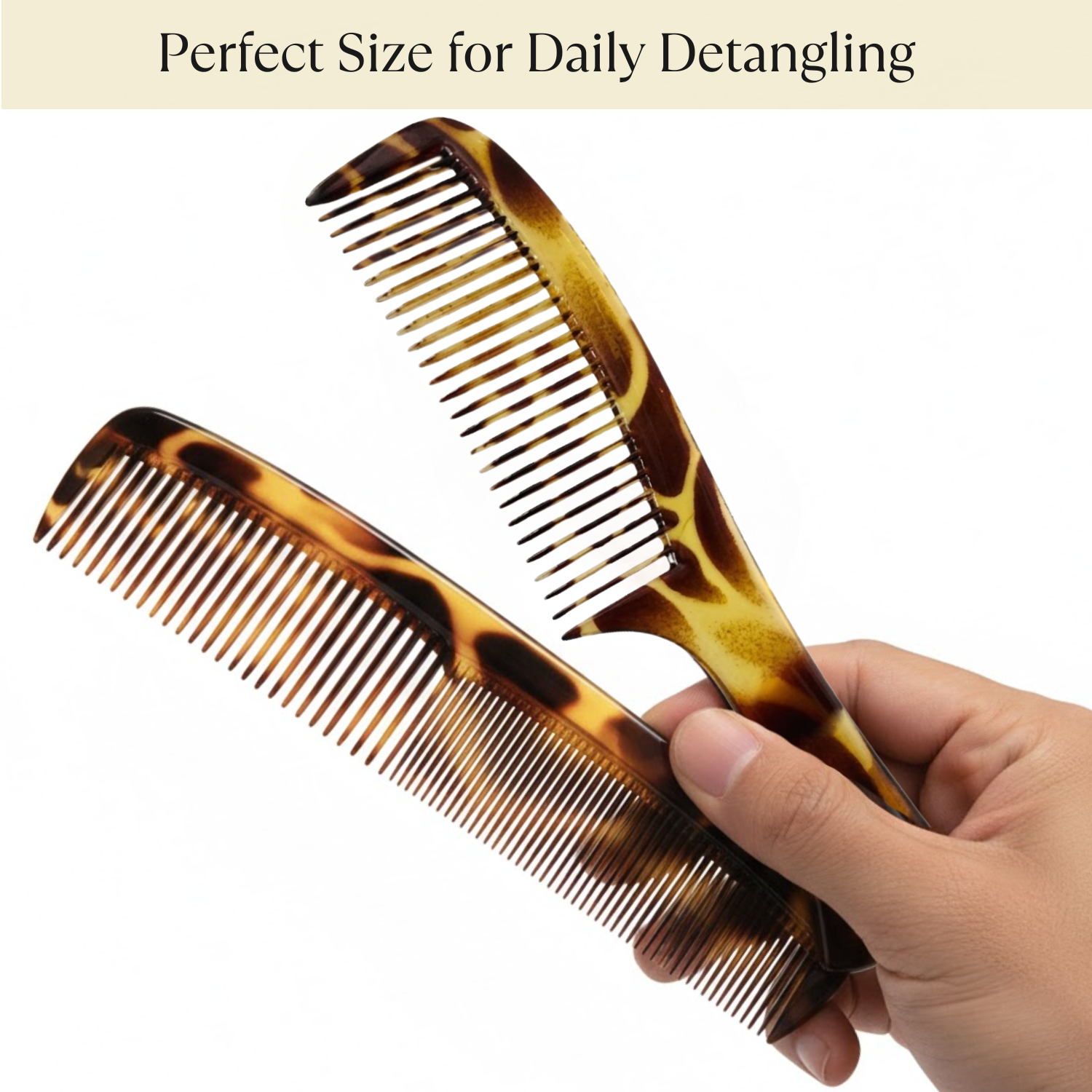 Parcelona Demeler French Giraffe Acetate Wide Tooth Detangling Styling Hair Comb Set 2pc