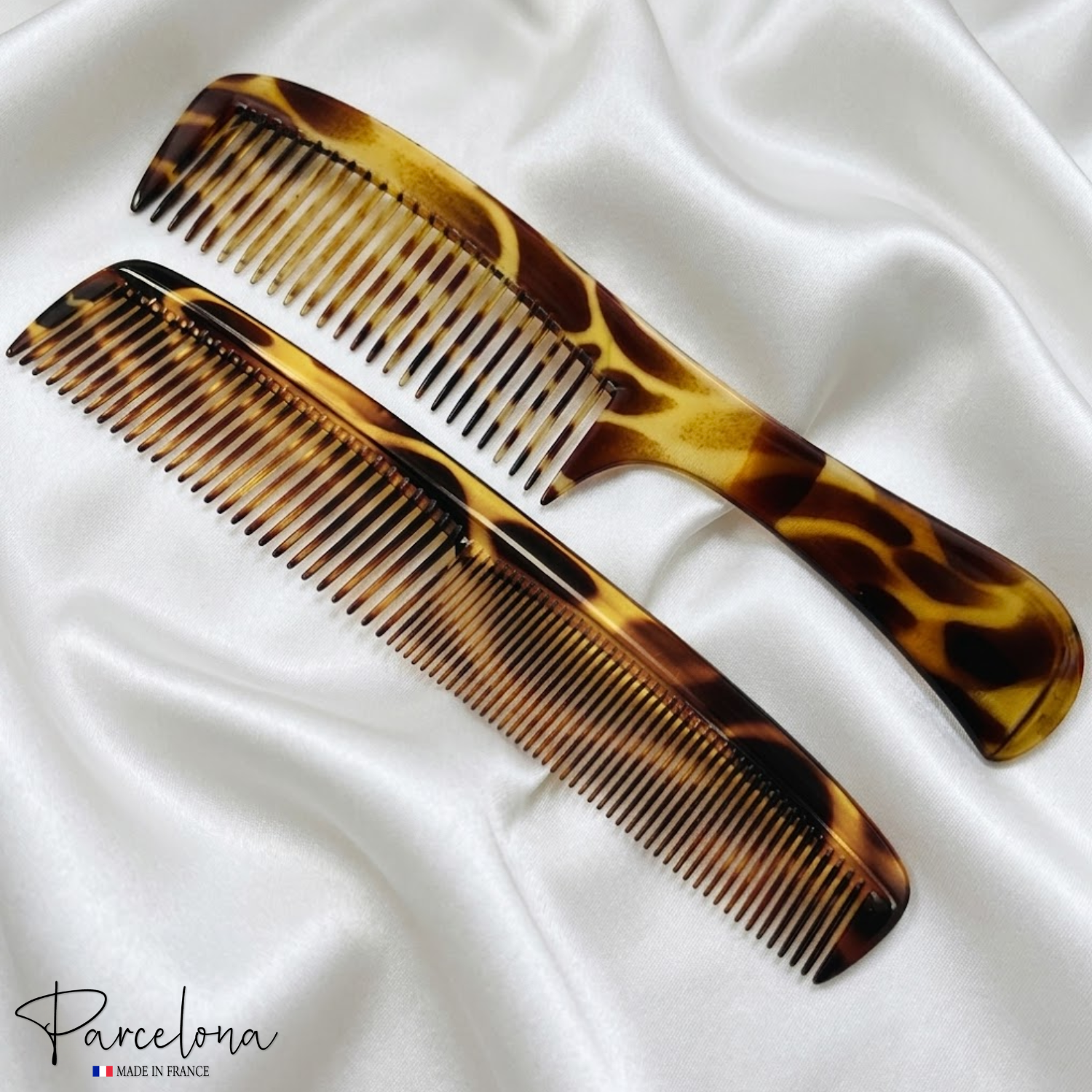 Parcelona Demeler French Giraffe Acetate Wide Tooth Detangling Styling Hair Comb Set 2pc