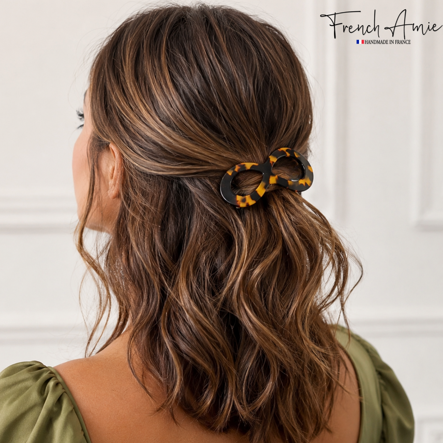 French Amie Infinity Loop Medium Hair Barrette 3" Cellulose Handmade Women Clip