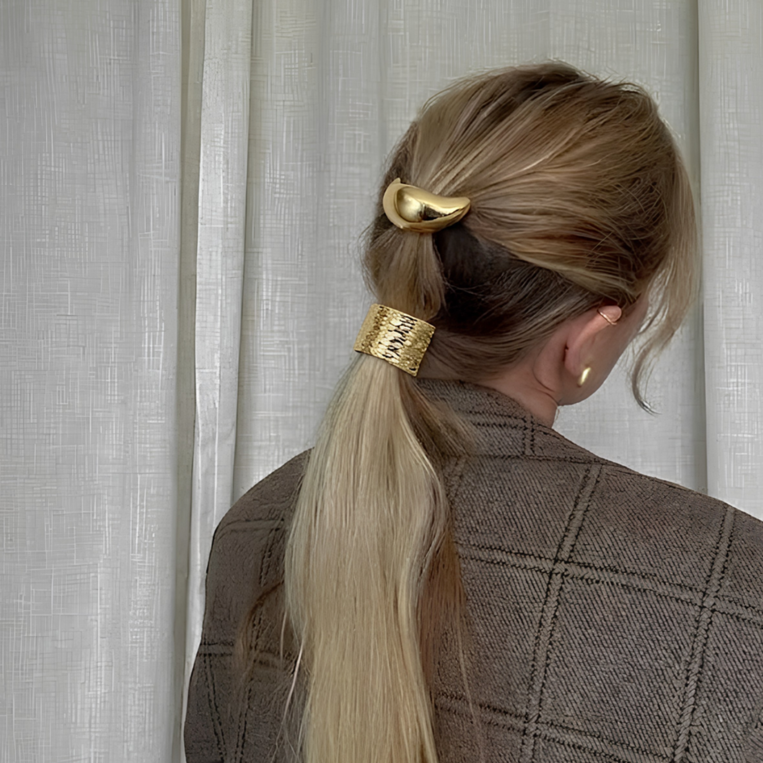 Moeni Golden Cuffs Ponytail Holders Elastic Hair Ties Bands 2 Pcs
