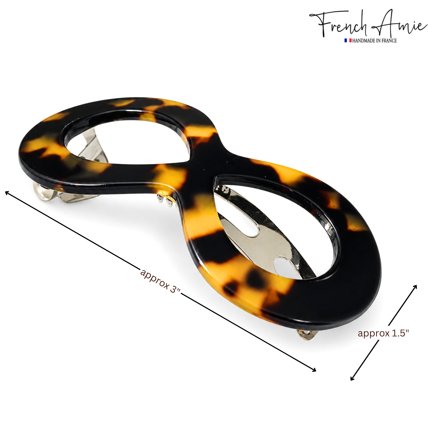 French Amie Infinity Loop Medium Hair Barrette 3" Cellulose Handmade Women Clip