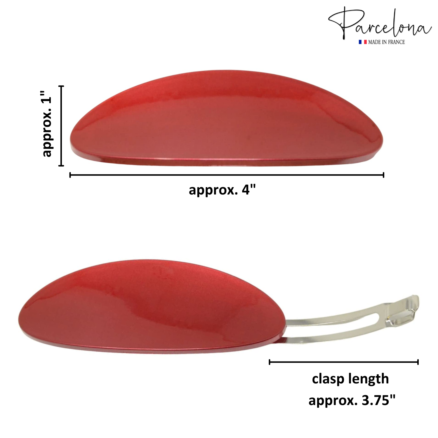 Parcelona French Oval Glossy Red Large Cellulose Hair Barrettes for Women (2Pcs)