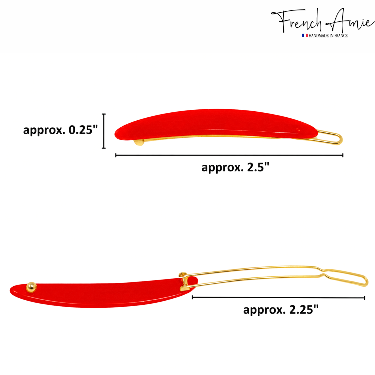 French Amie Narrow Oblong Small Hair Clip - Tige Boule Women Barrette Set Of 2