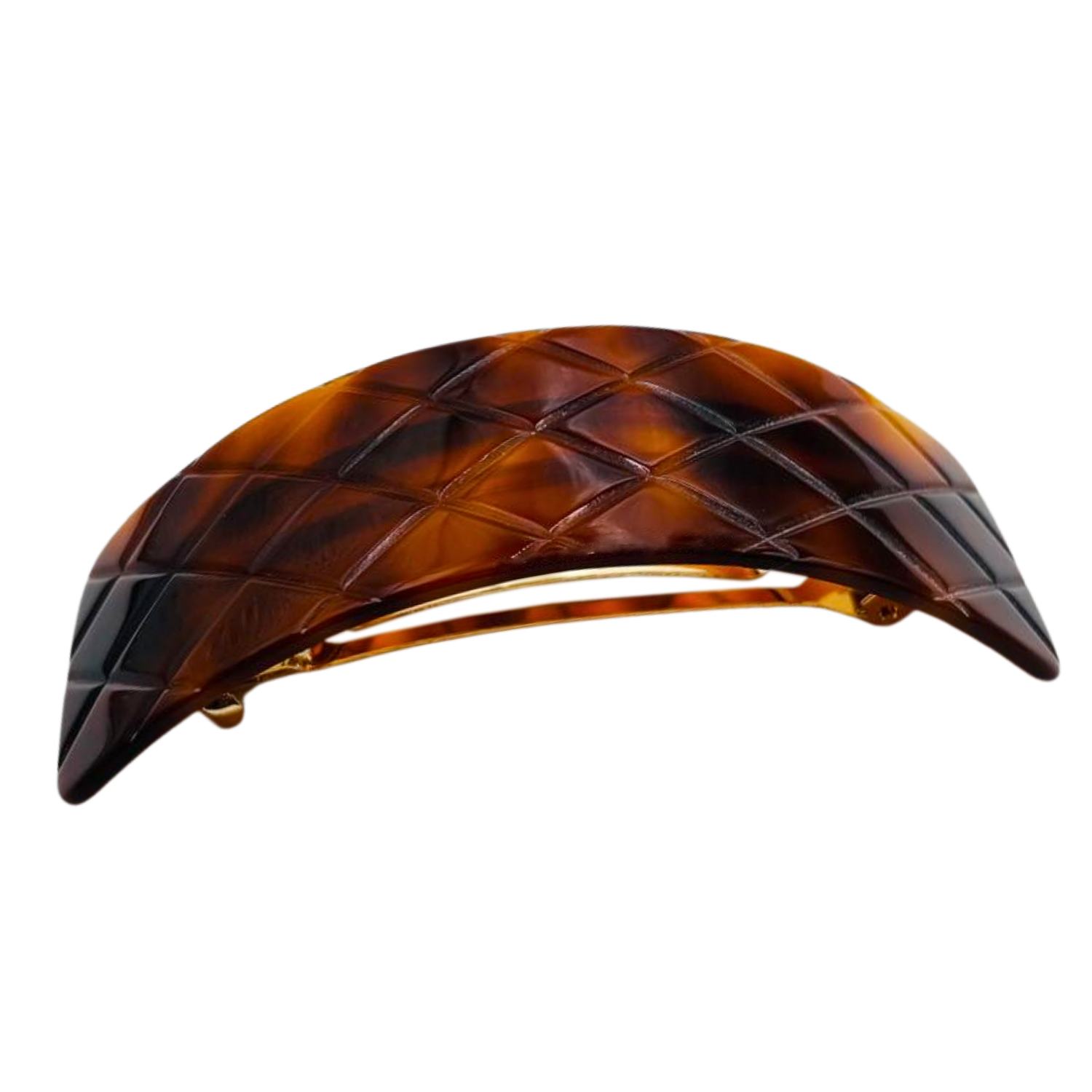French Amie Wide Quilted Rectangular Barrette 3.5" Handmade Cellulose Acetate Hair Clip