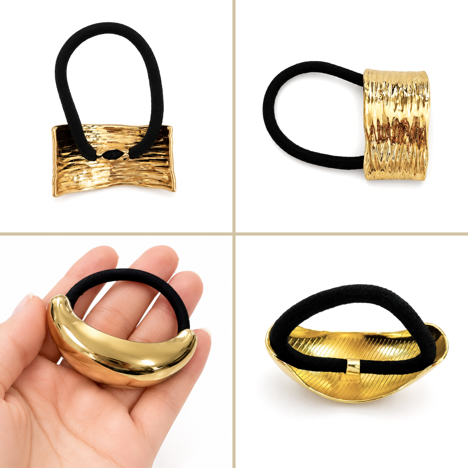Moeni Golden Cuffs Ponytail Holders Elastic Hair Ties Bands 2 Pcs