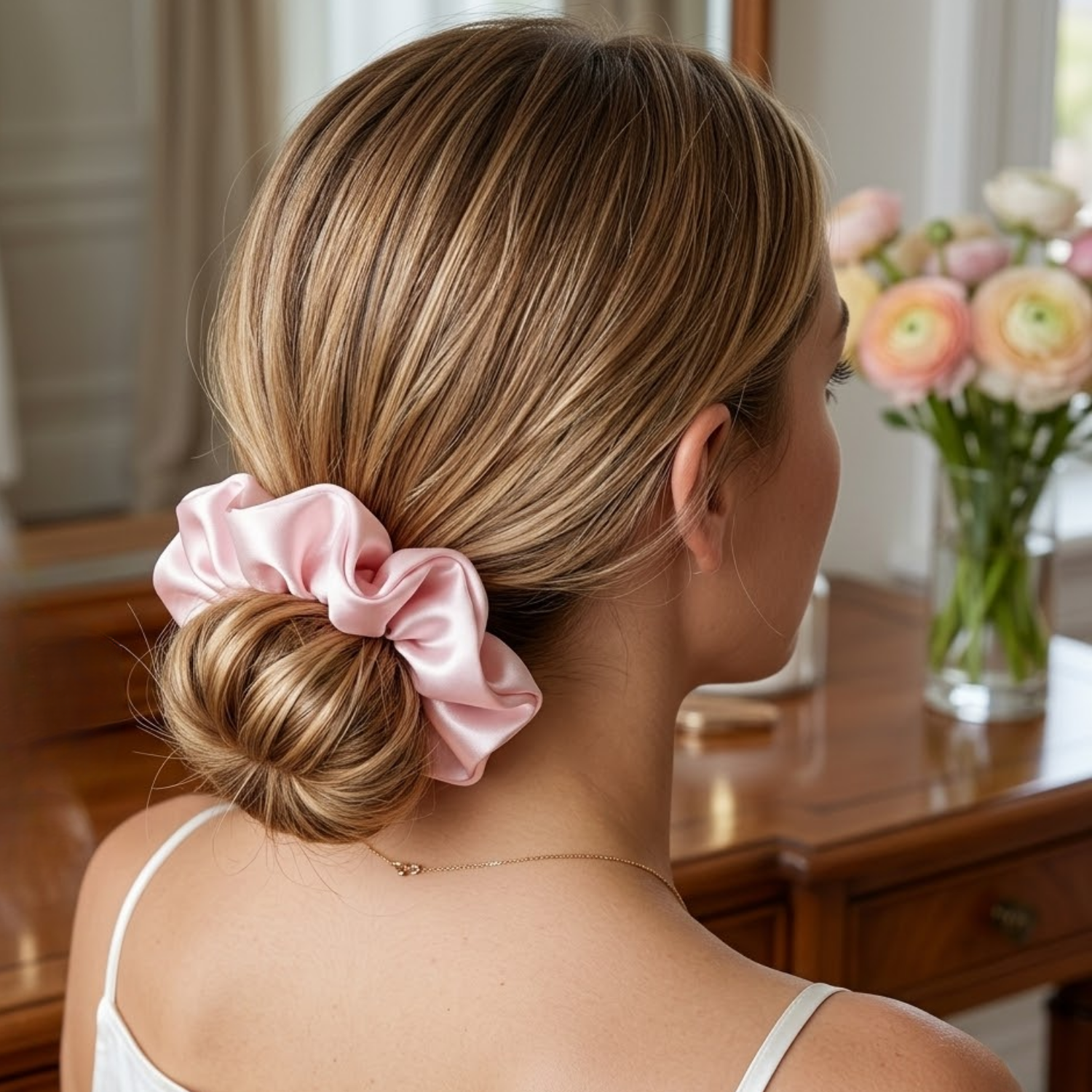 Moeni Natural Mulberry Silk Scrunchie Large Hair Tie No Crease Sleep, Daily Use