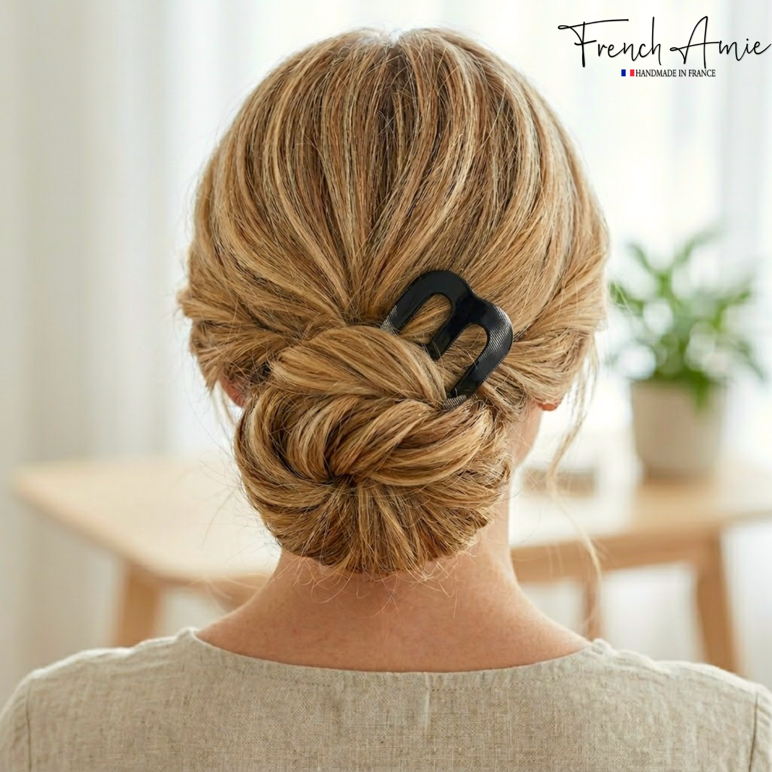 French Amie Tri Prongs 3" Medium Handmade Cellulose Bun Holder Women Hair Pin