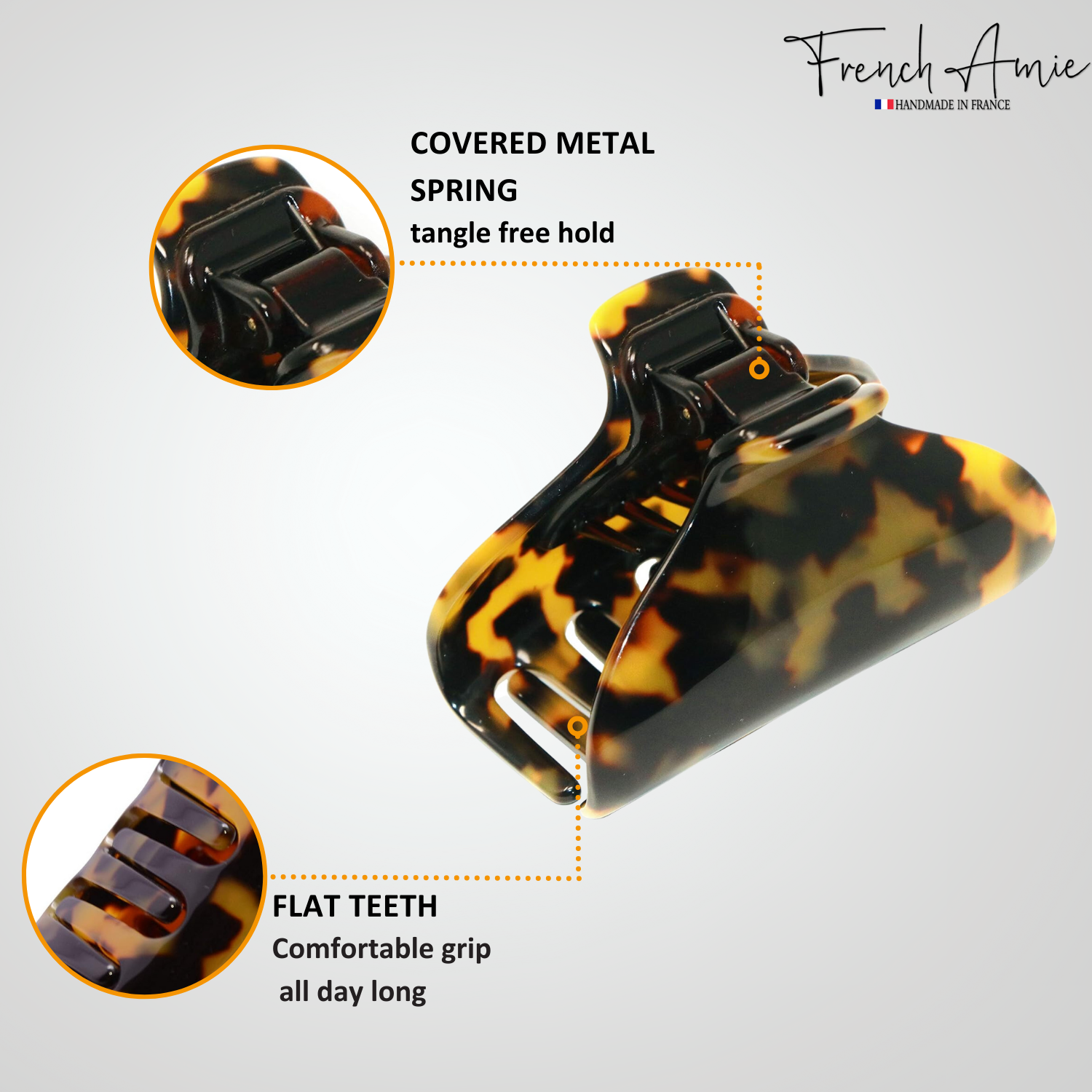 French Amie Tubular Wide Large Handmade Cellulose Jaw Hair Claw for Women