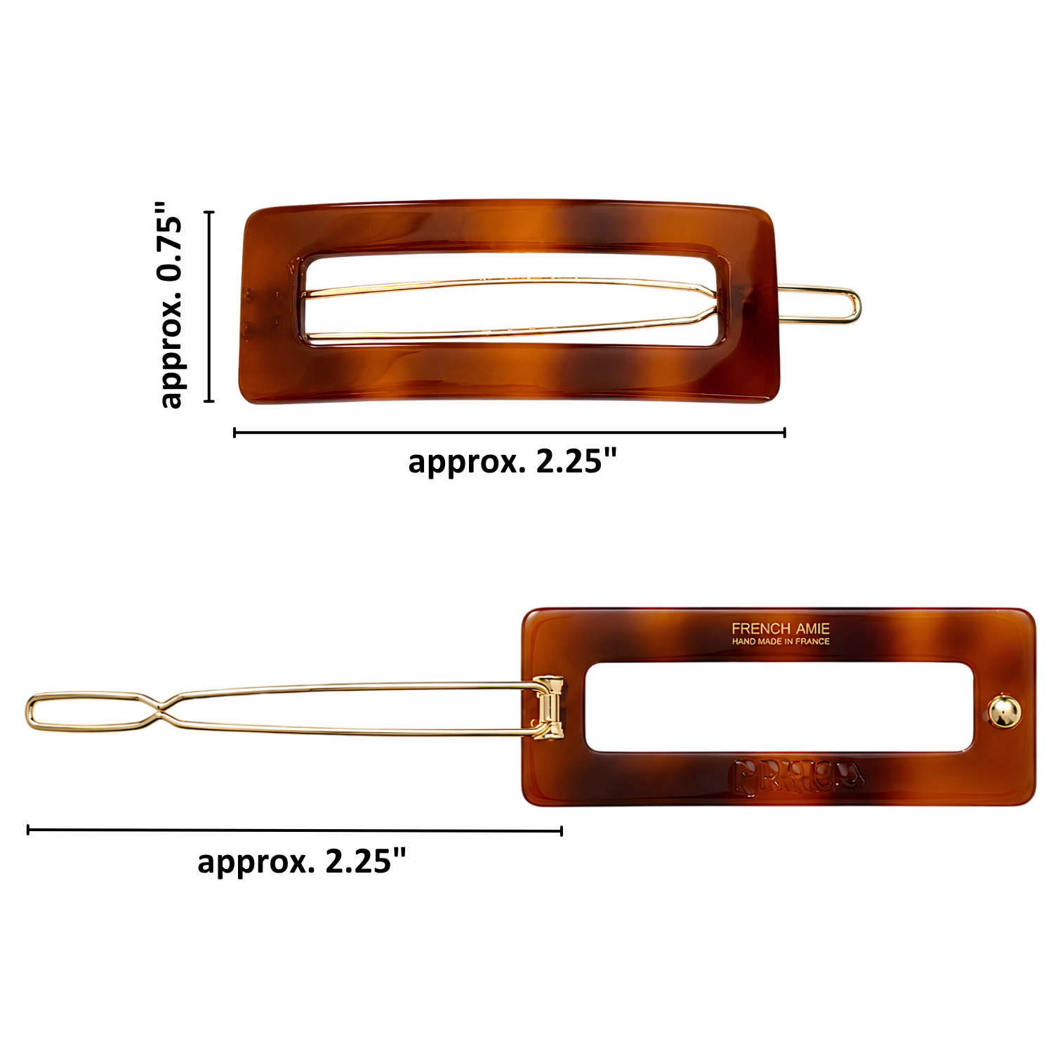 French Amie Small 2.25 Inch Open Window Rectangle Hair Barrette Clip Set of 2