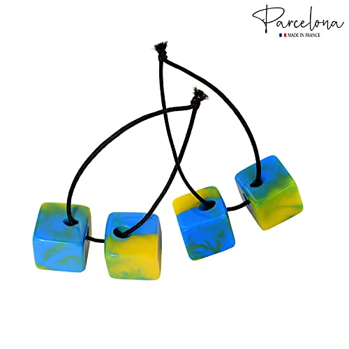 Parcelona French Twin Cube Small Cellulose Acetate Elastic Hair Ties (2 Pcs)