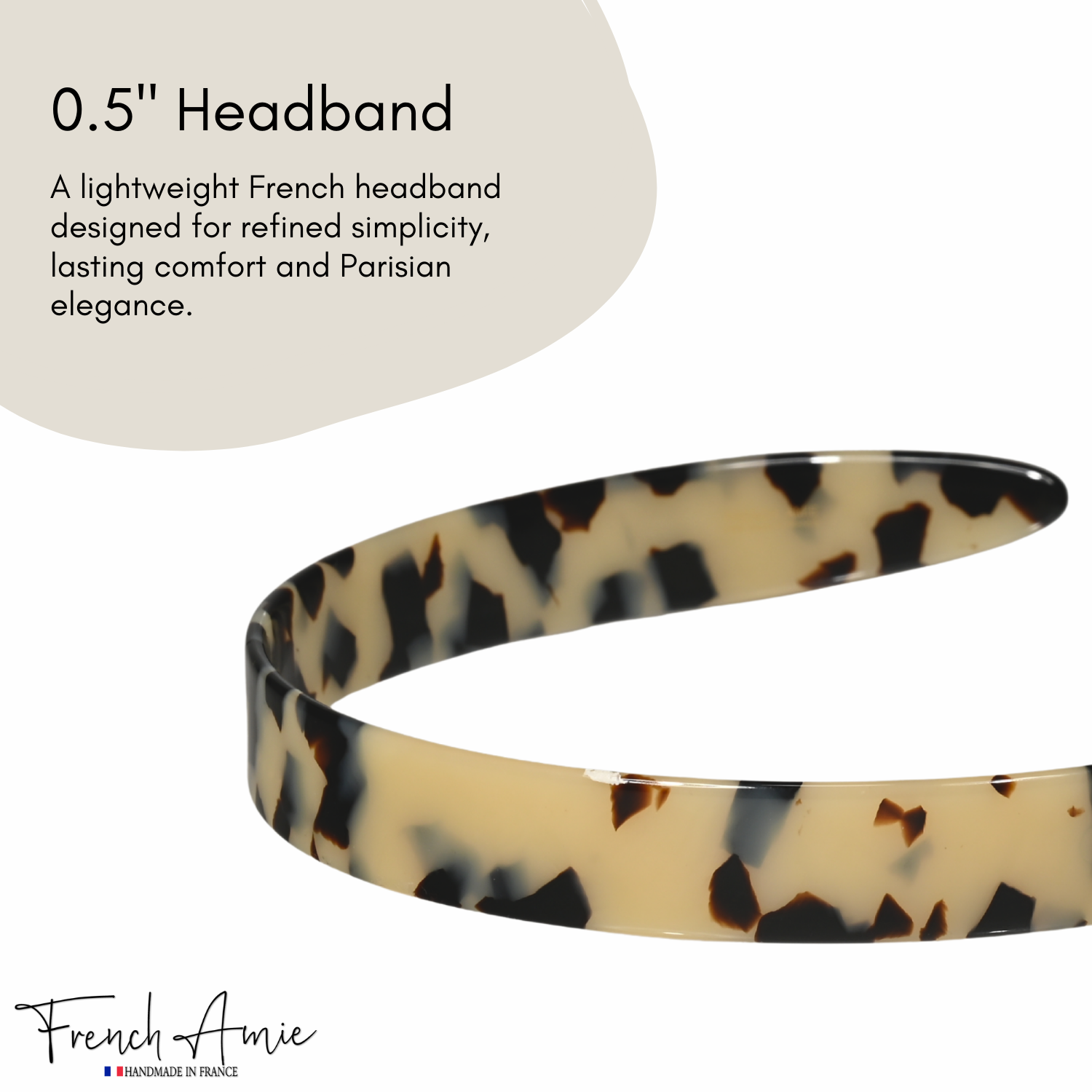 French Amie Wide Headband 1/2" Handmade Celluloid Hair Accessories Women & Girls