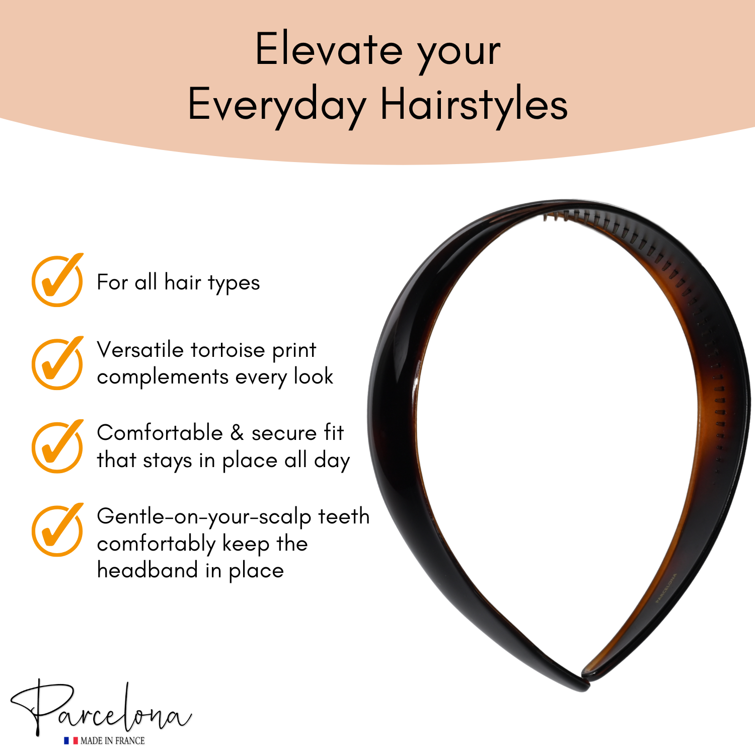 Parcelona Cellulose Acetate French Headband Inner Grip Teeth Hairband for Women