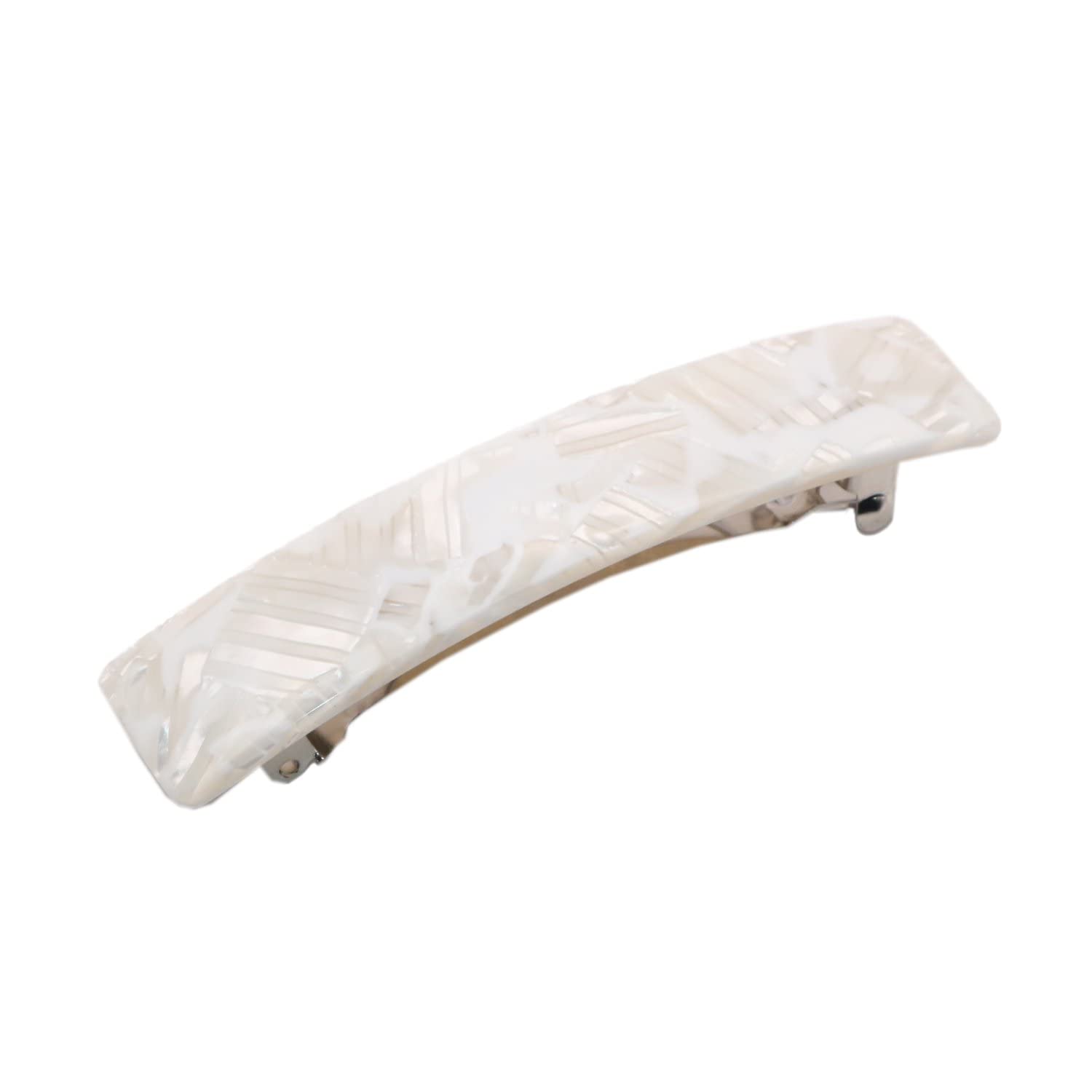 French Amie Oblong 3 1/2" Celluloid Handmade Automatic Hair Barrette for Women