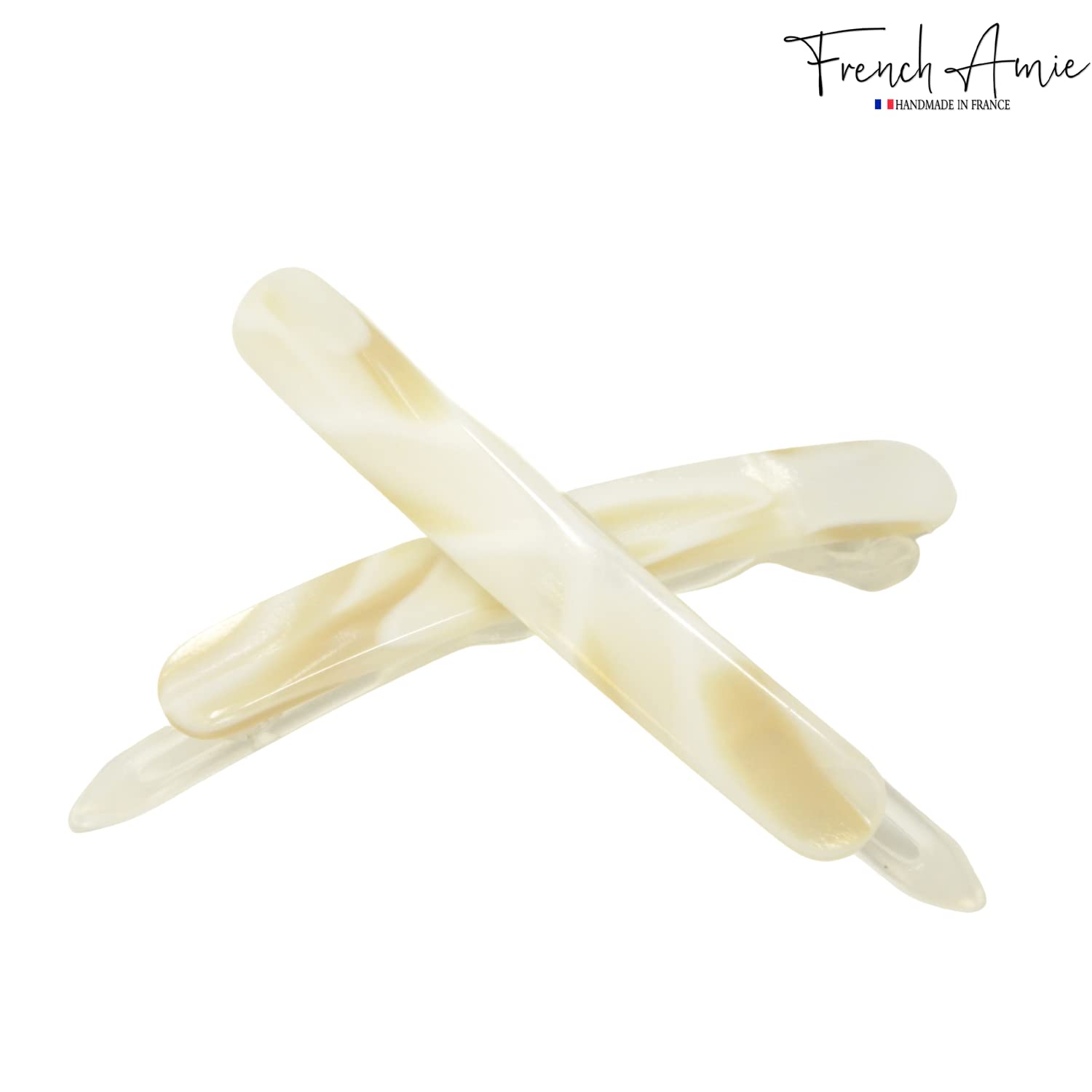 French Amie Rounded Oblong Small Cellulose No Metal Hair Slide Barrettes(2 Pcs)