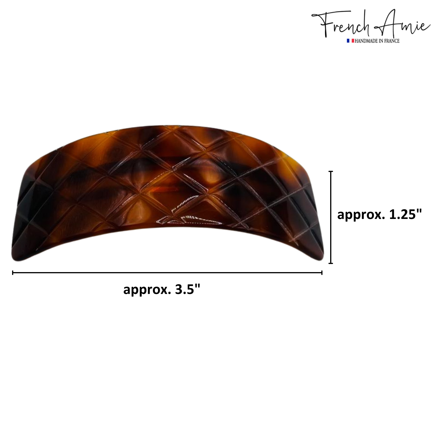 French Amie Wide Quilted Rectangular Barrette 3.5" Handmade Cellulose Acetate Hair Clip