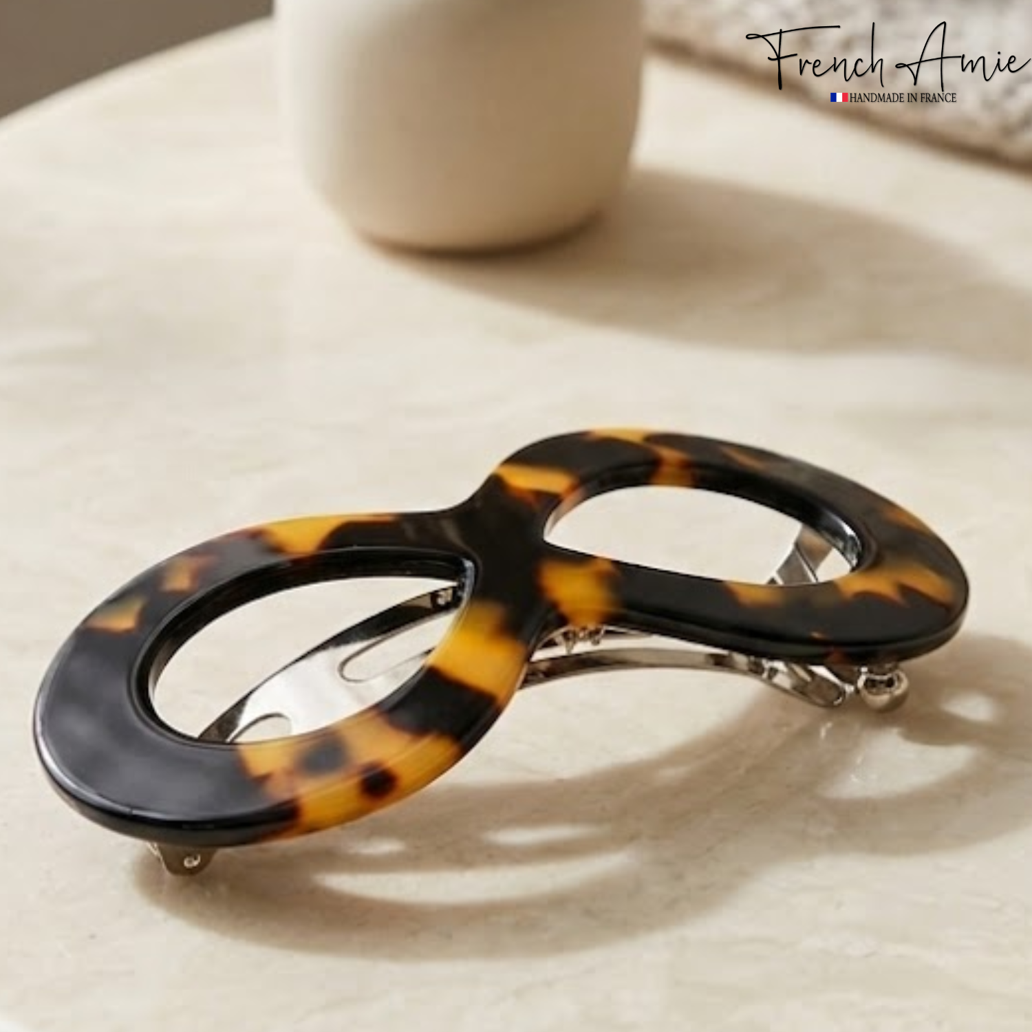 French Amie Infinity Loop Medium Hair Barrette 3" Cellulose Handmade Women Clip