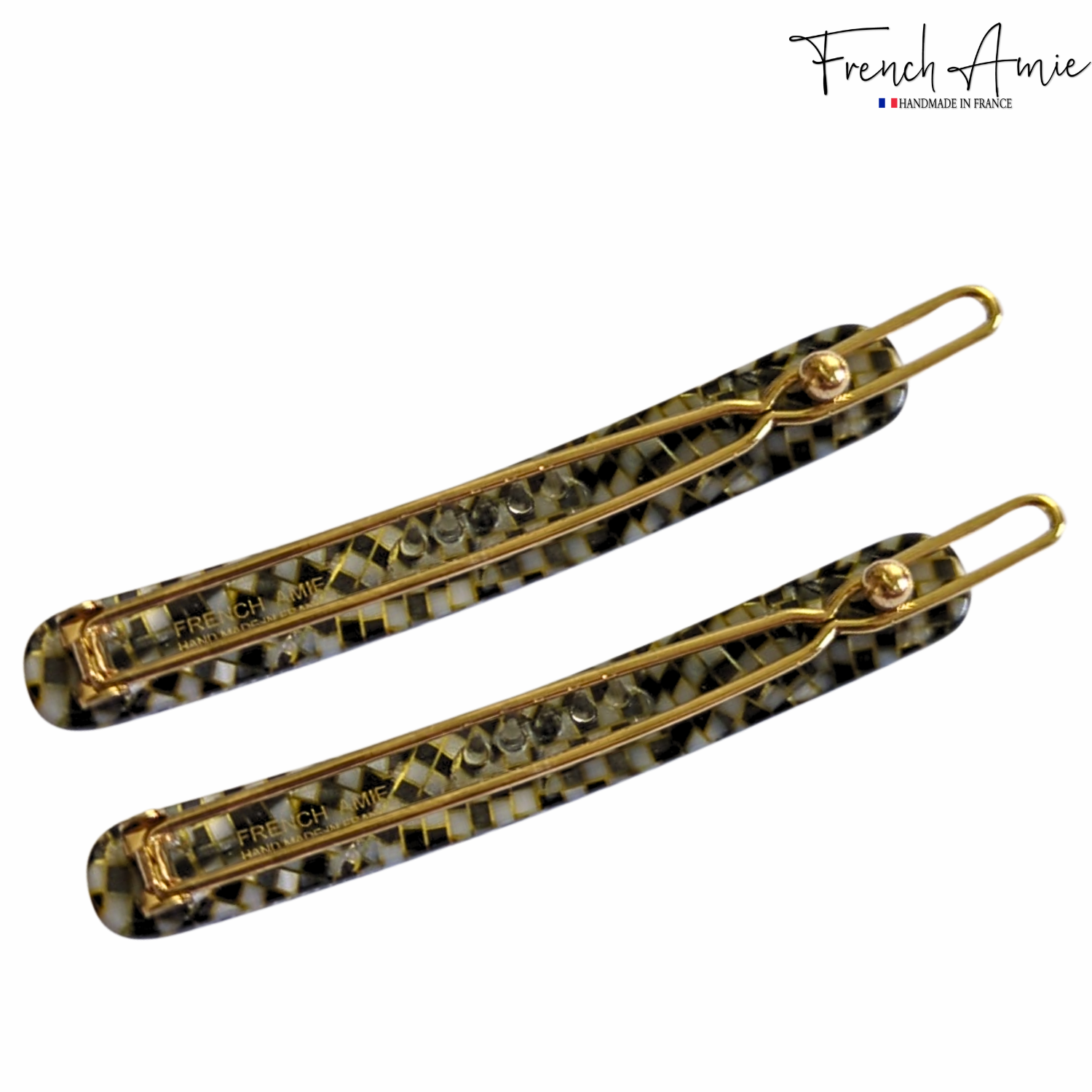 French Amie Rounded Oblong Small 2.5" Tige Boule Metal Clasp Hair Barrettes
