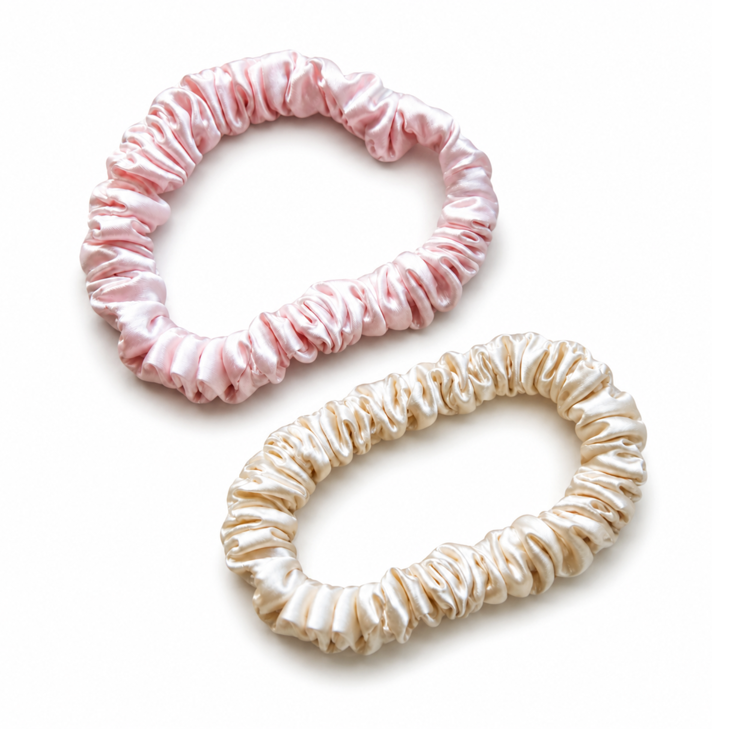 Moeni Natural Mulberry Silk Skinny Scrunchies Hair Ties No Crease Womens 2Pcs