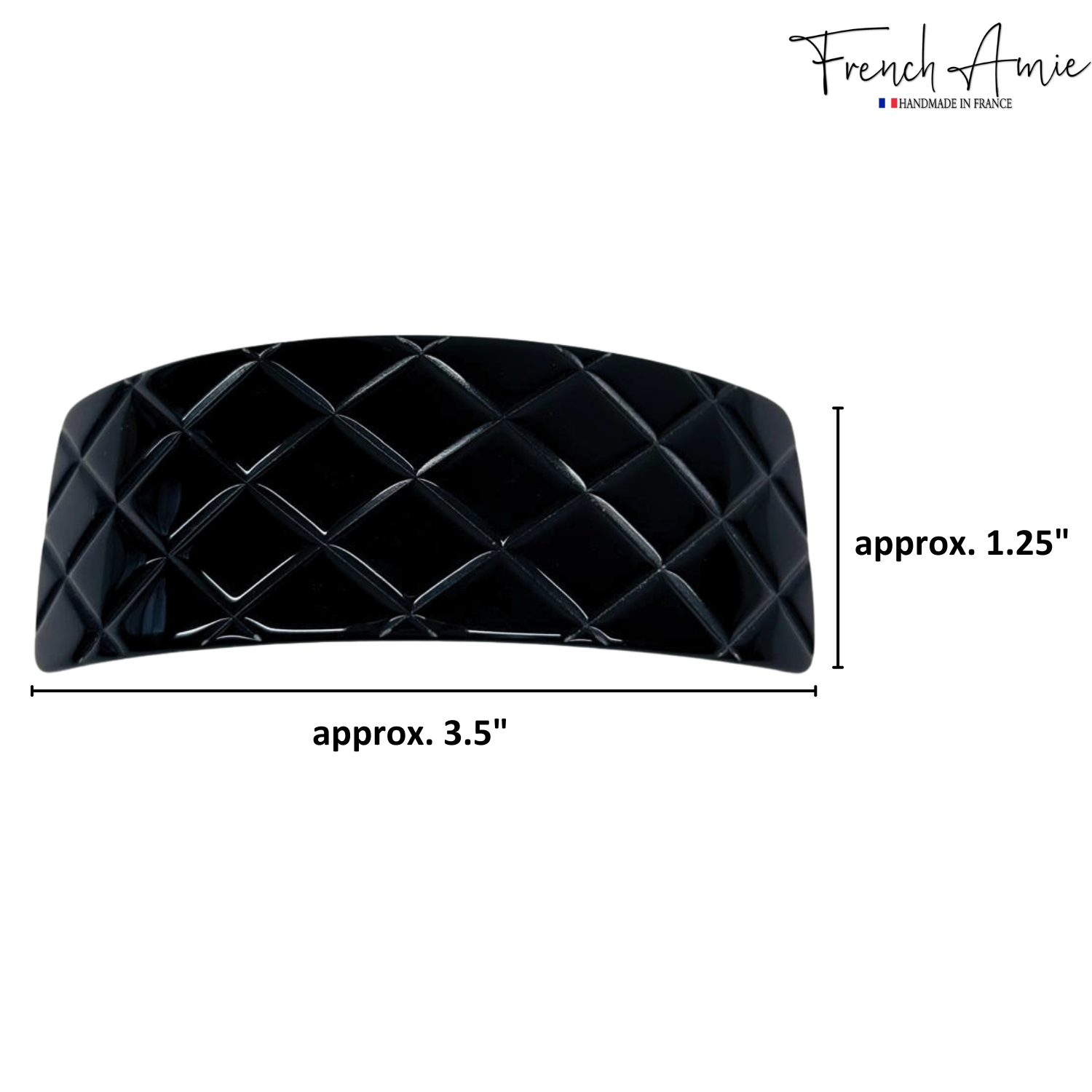 French Amie Wide Quilted Rectangular Barrette 3.5" Handmade Cellulose Acetate Hair Clip