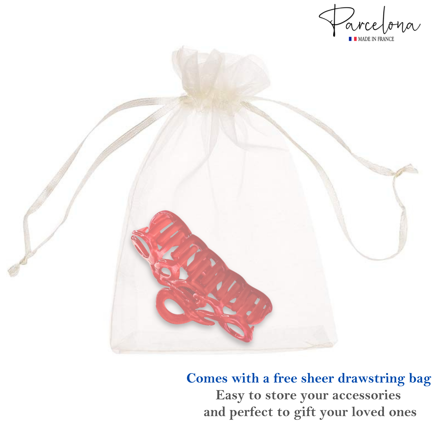 Parcelona French Love Medium 3" Cellulose Acetate Hair Claw Clip for Women