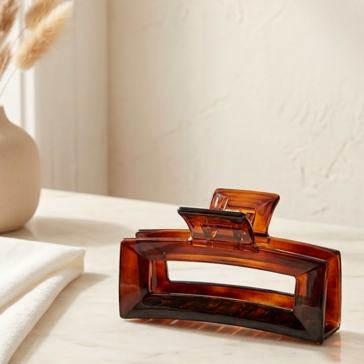 Parcelona French Rectangle 3.5" Tortoise Shell Cellulose Hair Claw Jaw Clip