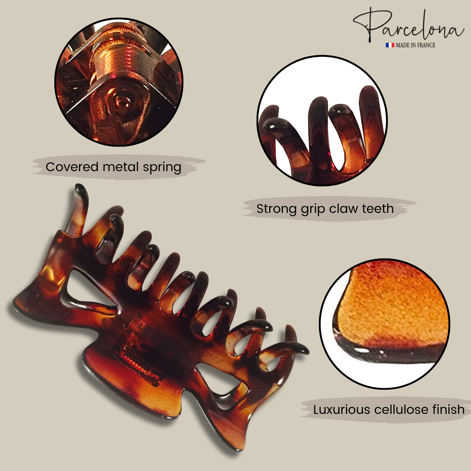 Parcelona French Classic Tortoise Shell Cellulose Medium 3" Jaw Hair Claw(2 Pcs)