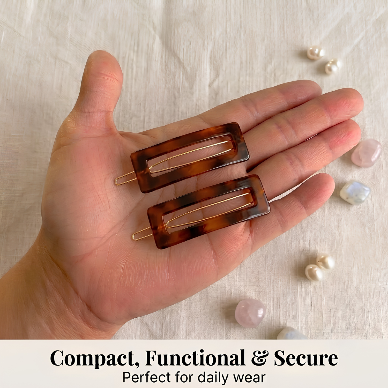 French Amie Small 2.25 Inch Open Window Rectangle Hair Barrette Clip Set of 2