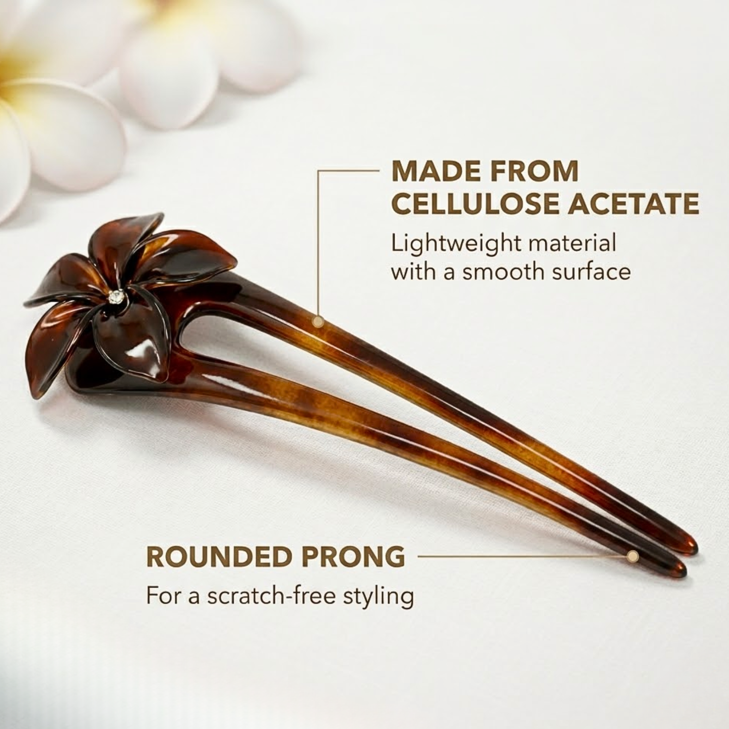 Parcelona French Belle Flower Shell Chignon Cellulose Hair U Stick Pin