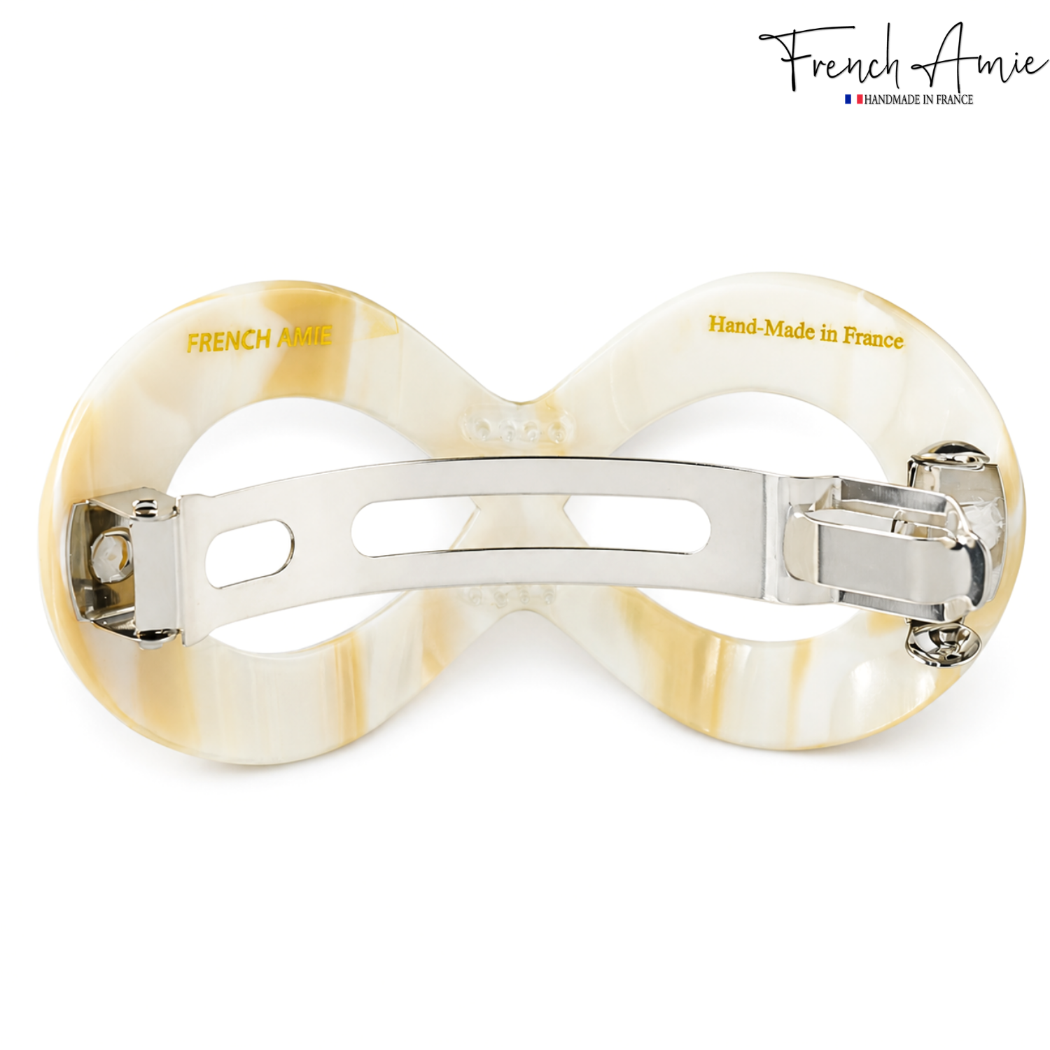 French Amie Infinity Loop Medium Hair Barrette 3" Cellulose Handmade Women Clip