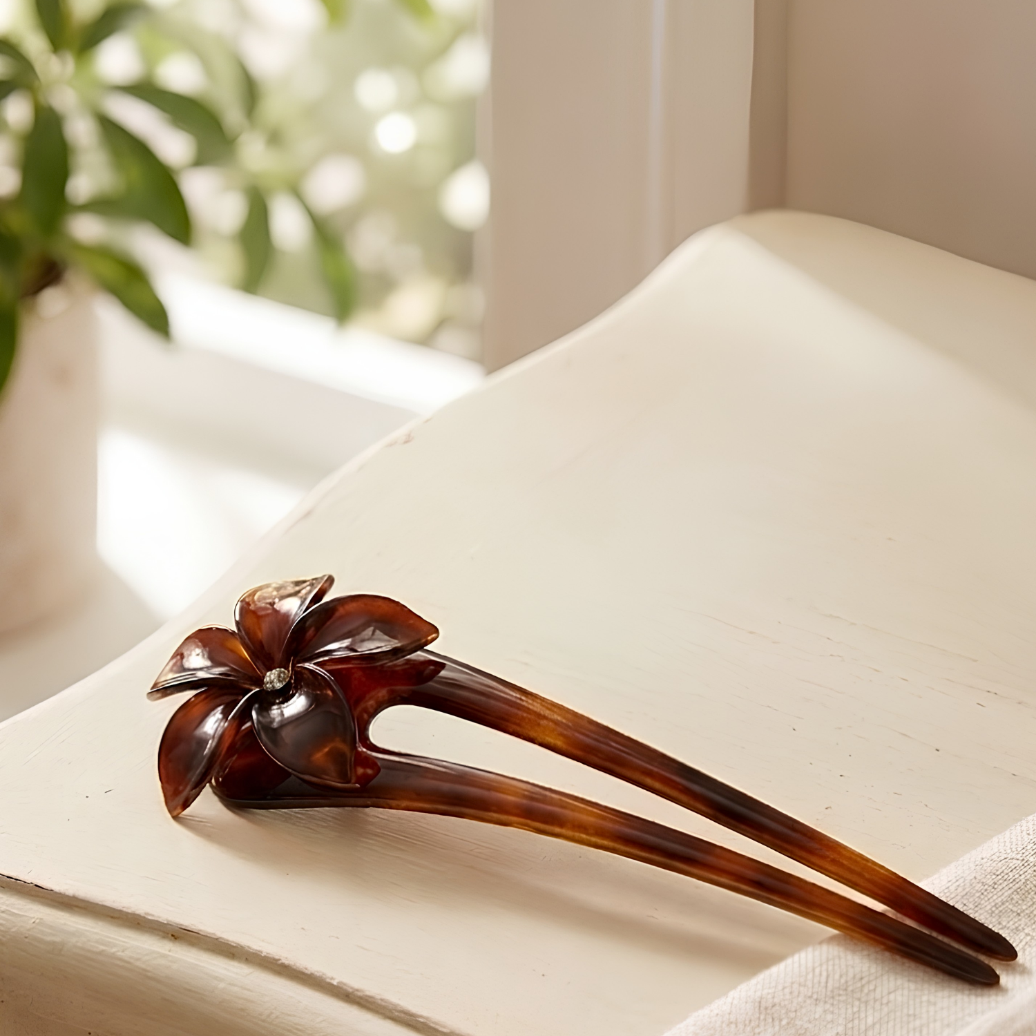 Parcelona French Belle Flower Shell Chignon Cellulose Hair U Stick Pin