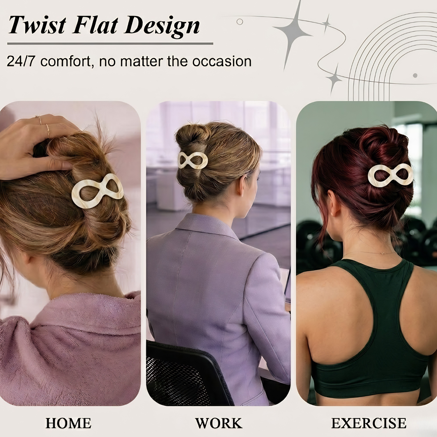 French Amie Infinity Loop Medium Hair Barrette 3" Cellulose Handmade Women Clip
