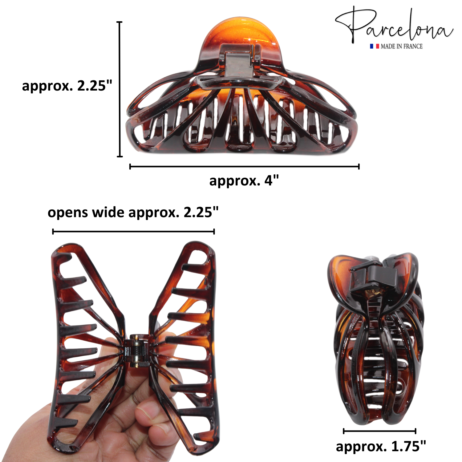 Parcelona French Rain Drop 4" Large Cellulose Jaw Hair Claw for Women