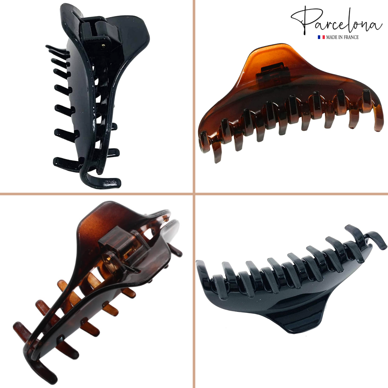 Parcelona French Boss Thin and Narrow Cellulose Hair Claws for Women (2 Pcs)