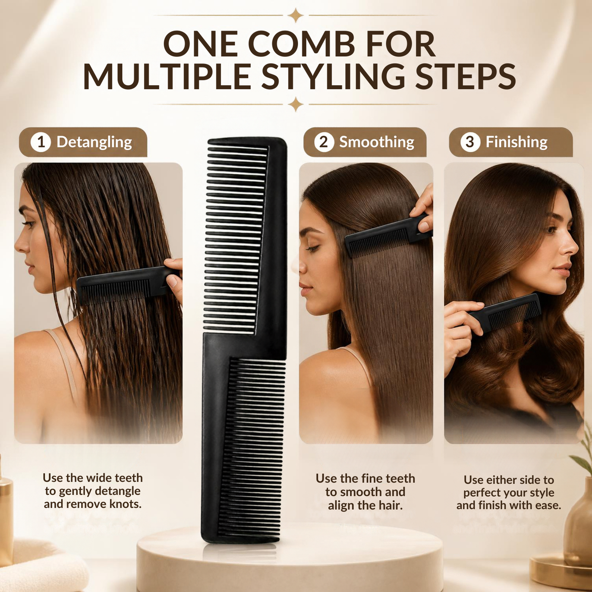 Parcelona French 7.5 Inch Dual Tooth and 8 Inch Rat Tail Comb Set of 2