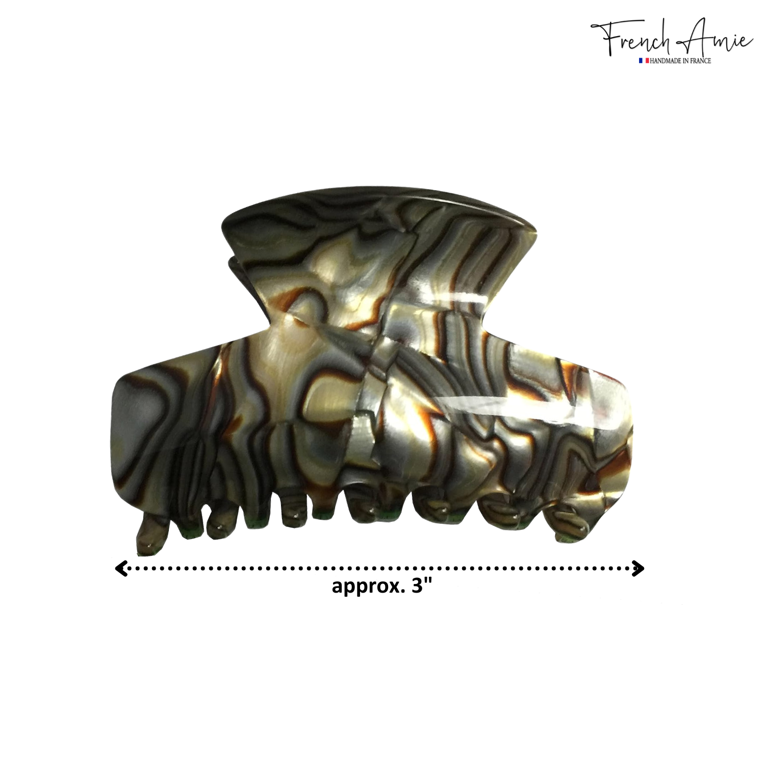 French Amie Chic Onyx Grey Handmade Cellulose Large Jaw Hair Claw Clip Clutcher