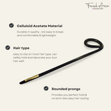 French Amie Cle Handmade Black Cellulose Chignon Bun Hair Pin Stick 6 Inches