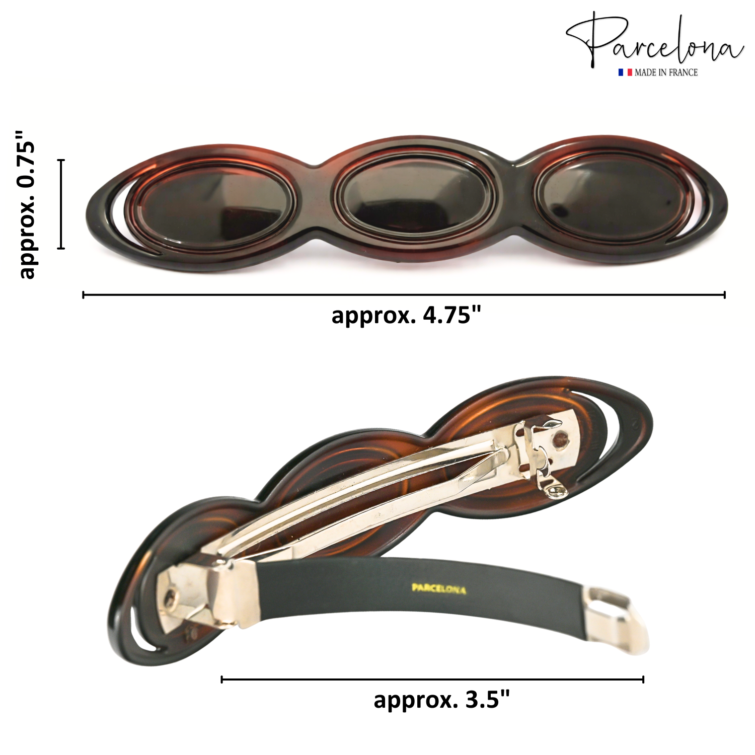 Parcelona French Scalloped Oval Barrette 4.75" Tortoise Shell Non-Slip Hair Clip Grip