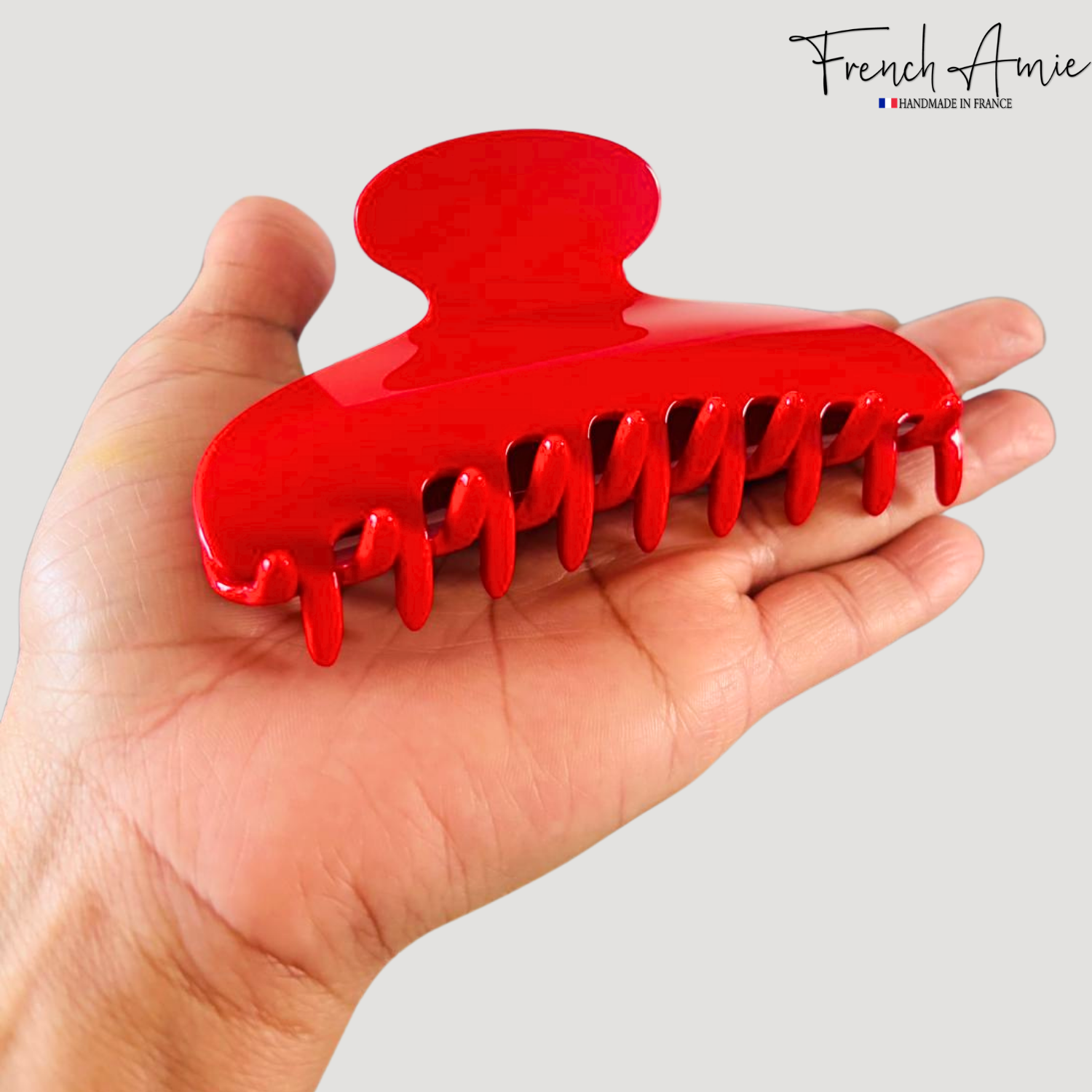French Amie Thin Oval Large 4 1/4” Handmade Cellulose Acetate Jaw Hair Claw Women