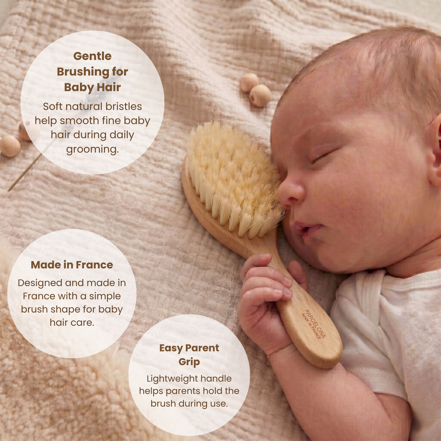 Parcelona French Grooming Combo 6” Cellulose Baby Brush and Comb for Toddlers