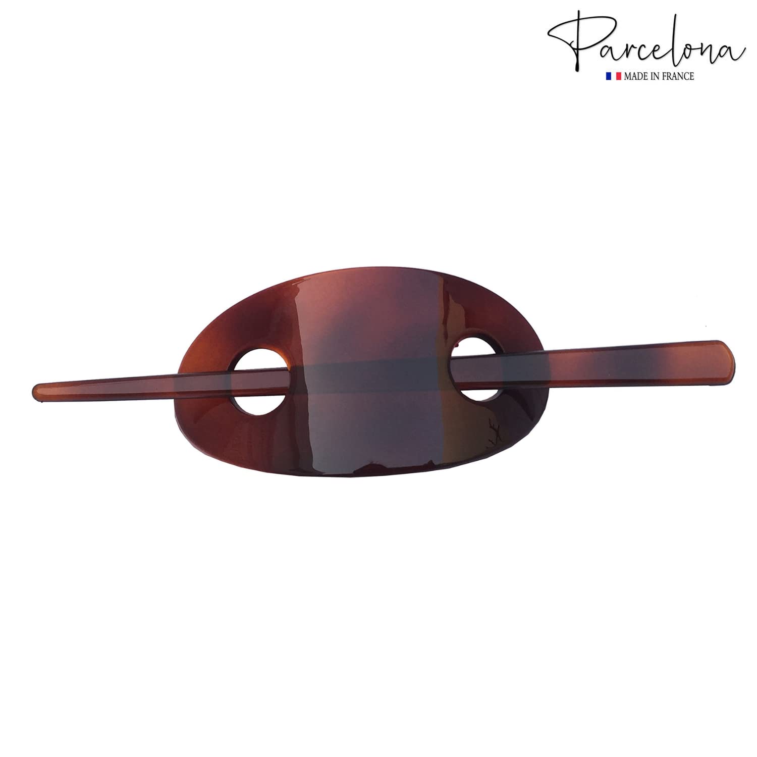 Parcelona French Oval Shell Celluloid Hair Slider Bun Cover Clip With Stick