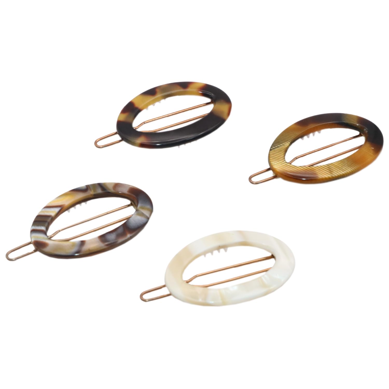 French Amie Oval Hoop Small 1 1/4” Celluloid Handmade Hair Barrette Clips(4 Pcs)