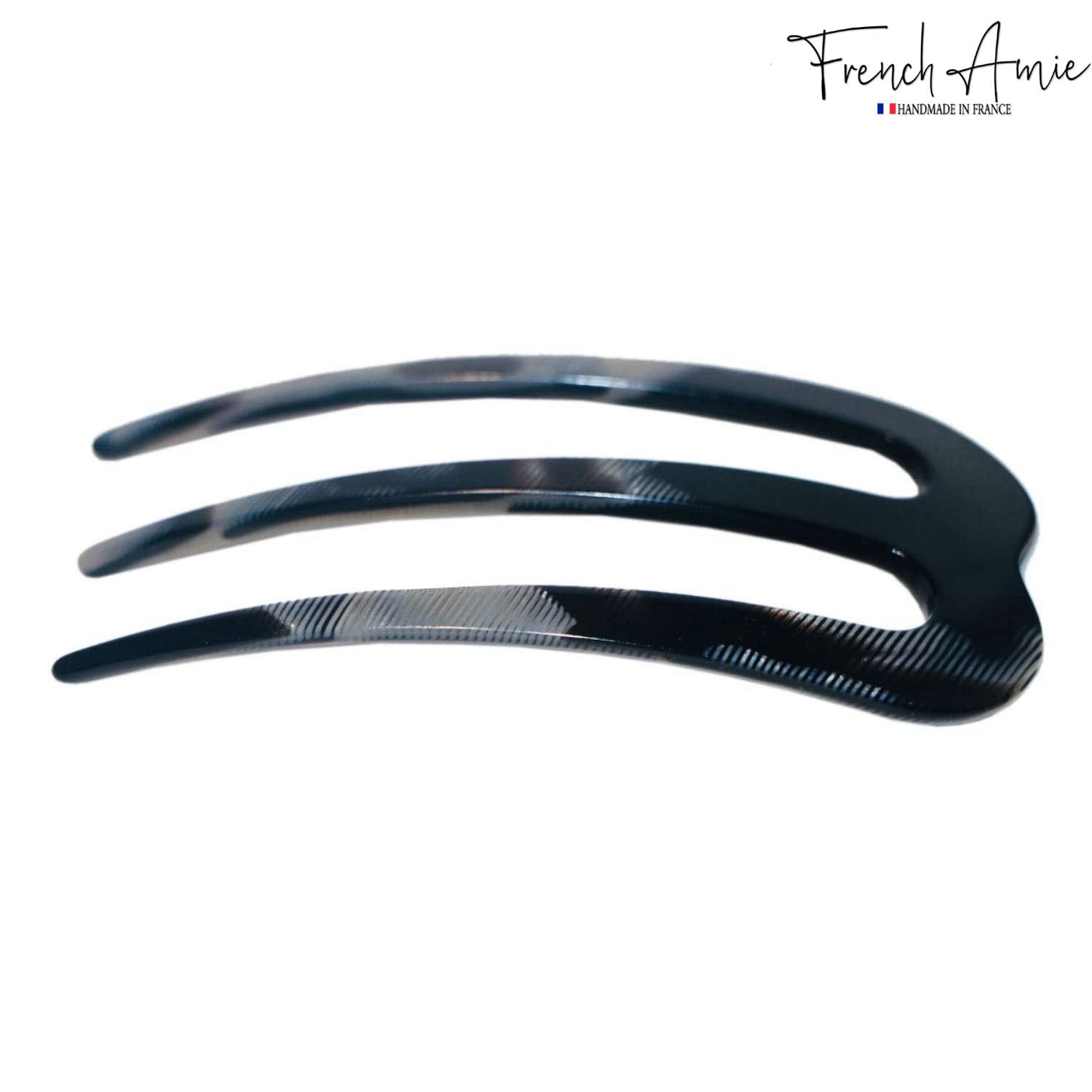 French Amie Tri Prongs 3" Medium Handmade Cellulose Bun Holder Women Hair Pin