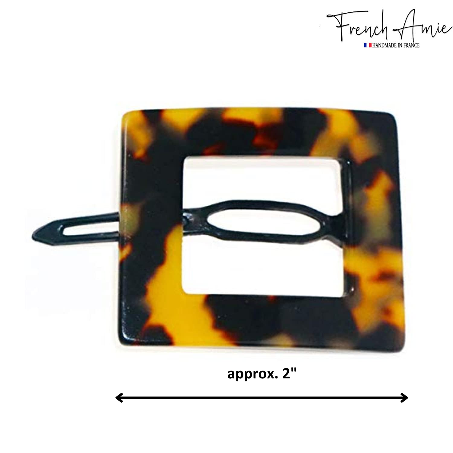 French Amie Squared Small Handmade Cellulose Metal Free Side Slide Hair Barrette
