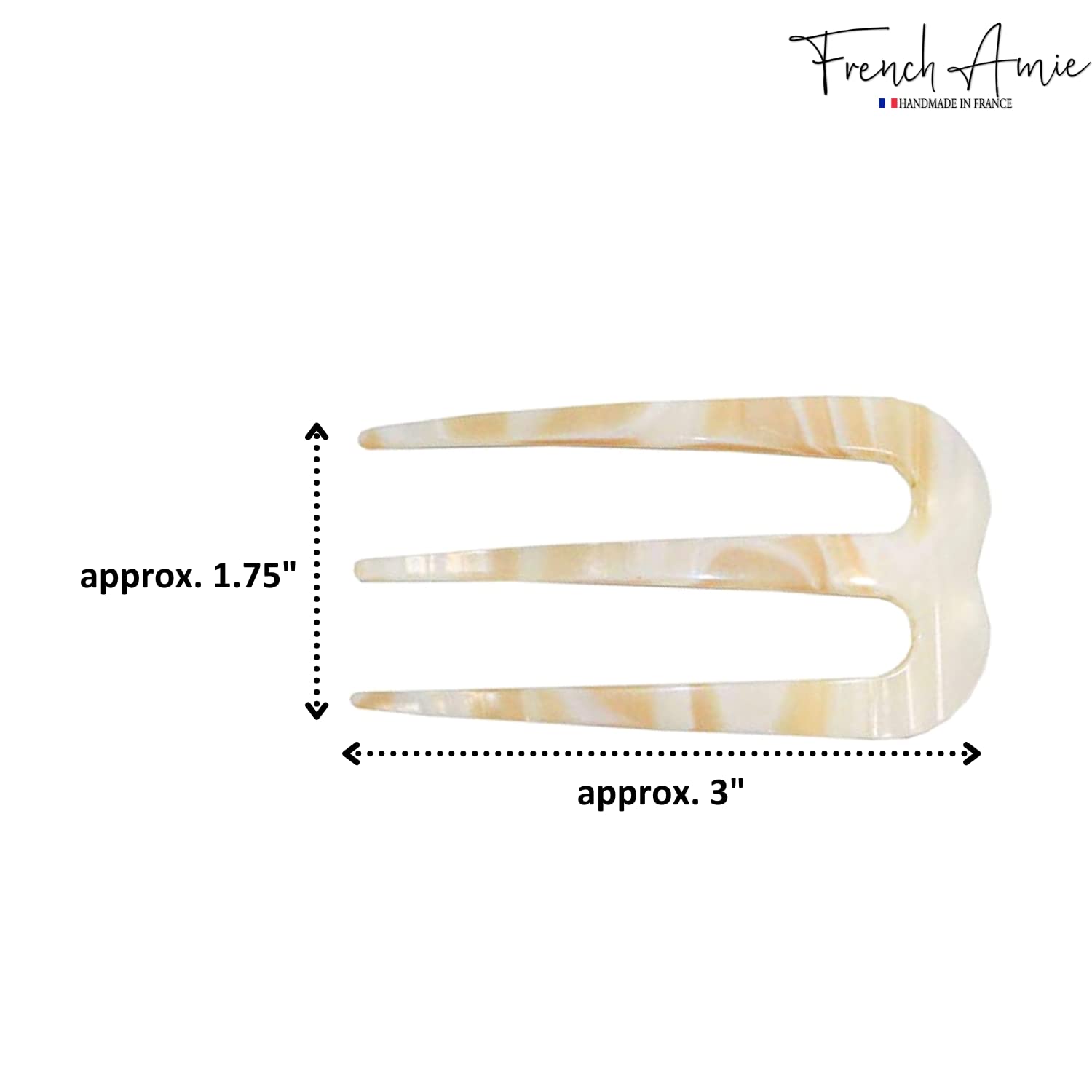 French Amie Tri Prongs 3" Medium Handmade Cellulose Bun Holder Women Hair Pin
