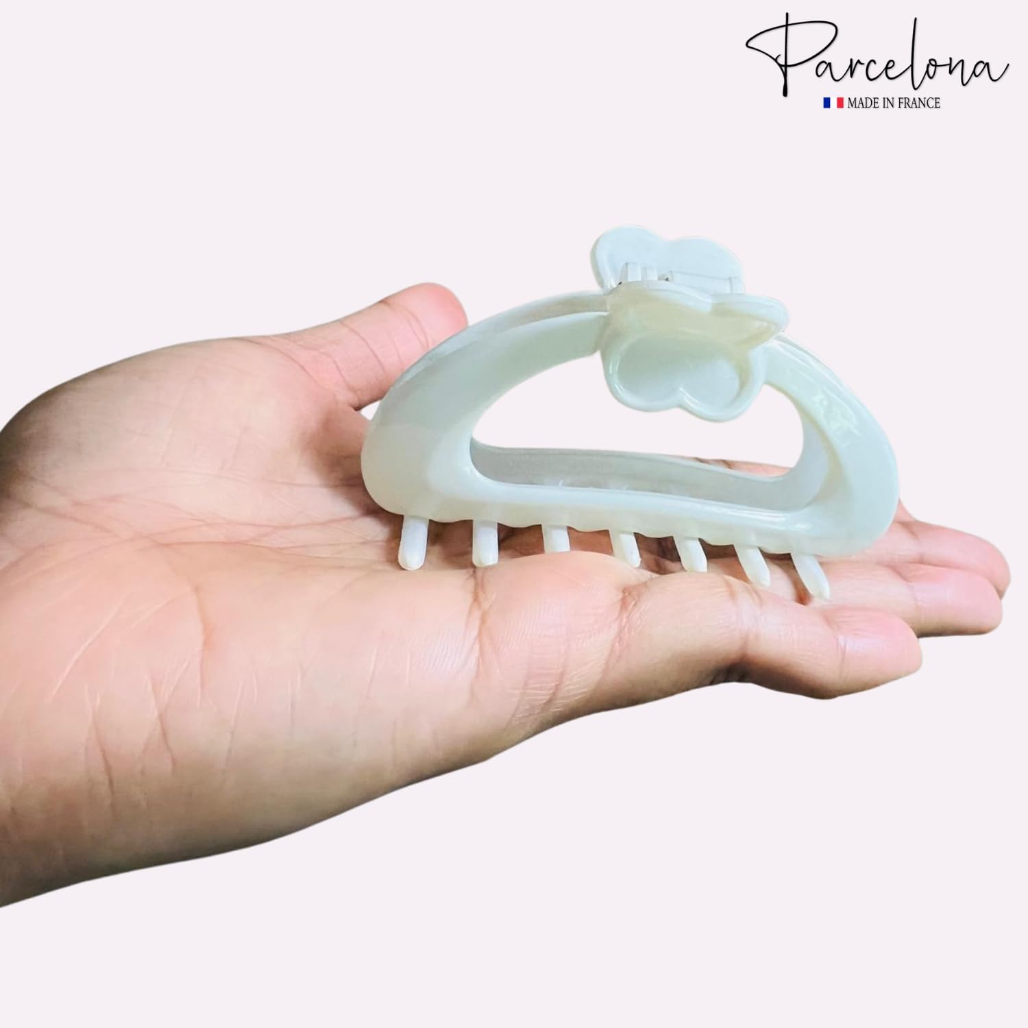 Parcelona French Heart-Shaped Medium Cellulose Hair Claw for Women and Girls