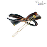 Parcelona French Bow Knot Shell Black Small Side Slide Snap Hair Barrette